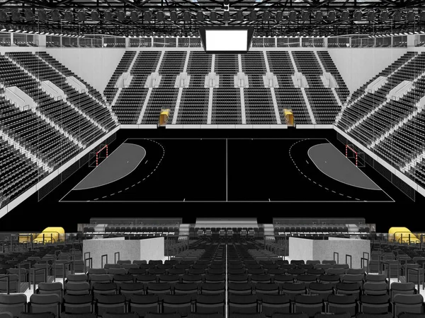 Modern sports arena for handball with black seats and VIP boxes for ten thousand fans