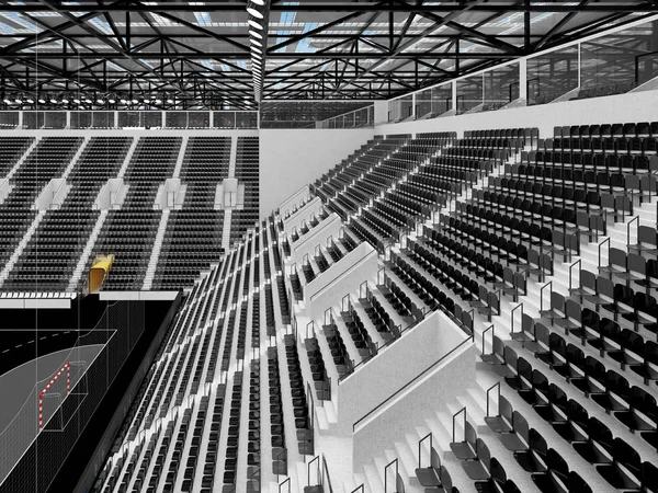 Modern sports arena for handball with black seats and VIP boxes for ten thousand fans