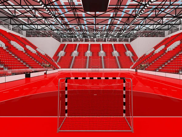 Modern sports arena for handball with red seats and VIP boxes for ten thousand fans