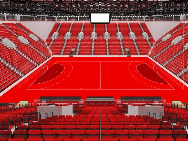Modern sport aréna vörös ülések és a Vip dobozokban a tíz ezer rajongó kézilabda — Stock Fotó