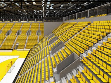 3D render güzel spor Arena hentbol sarı koltuklar ve VIP kutuları için 