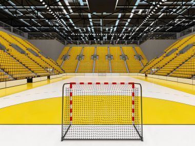 3D render güzel spor Arena hentbol sarı koltuklar ve VIP kutuları için 