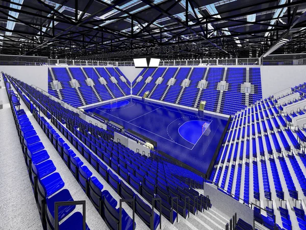 Modern sports arena for handball with blue seats and VIP boxes for ten thousand fans