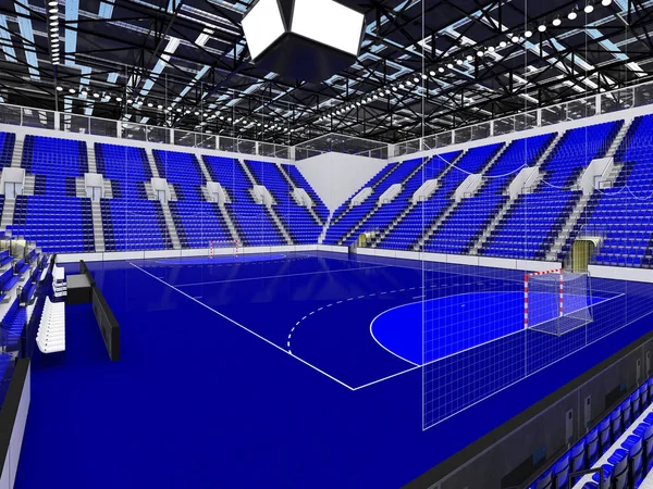 Moderne Handball-Arena mit blauen Sitzen und Vip-Logen für zehntausend Fans — Stockfoto