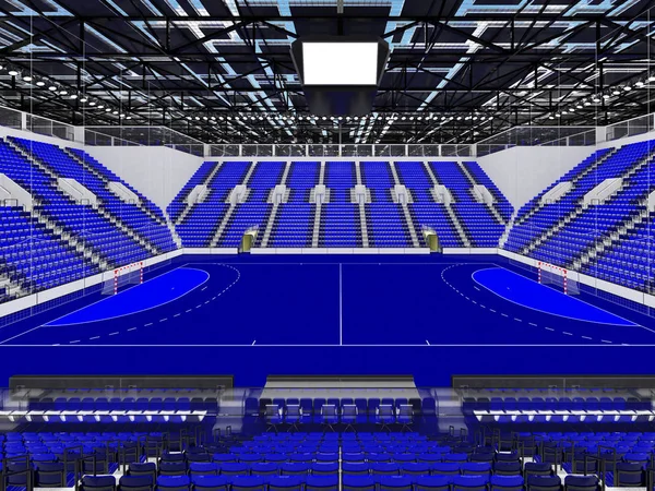 Modern sport arénában kézilabda kék ülések és a Vip dobozokban a tíz ezer rajongó — Stock Fotó