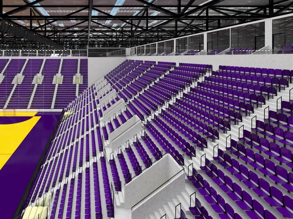 Modern sports arena for handball with purple seats and VIP boxes for ten thousand fans
