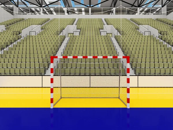 Moderna idrottshallen för handboll med grå olivgrön säten och VIP-boxar för tio tusen fans — Stockfoto
