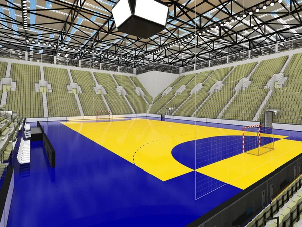 Salle de sport moderne pour handball avec sièges gris vert olive et boîtes VIP pour dix mille fans — Photo
