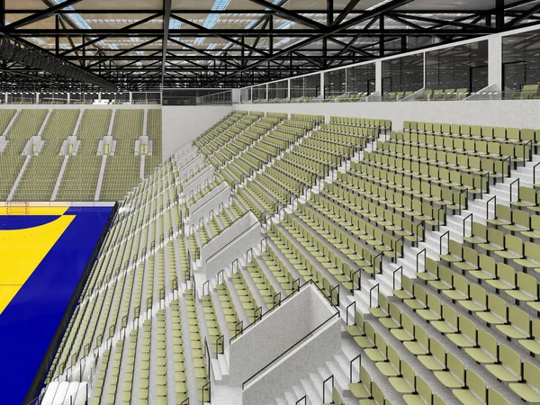 Modern sports arena for handball with gray olive green seats and VIP boxes for ten thousand fans