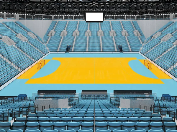 Современная спортивная арена для гандбола с голубыми сиденьями и VIP-боксы для десяти тысяч болельщиков — стоковое фото