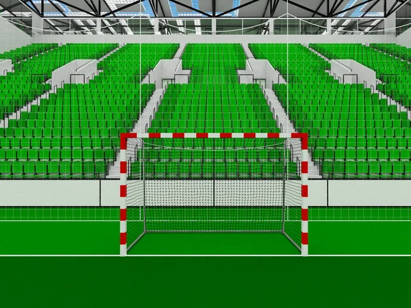 Σύγχρονη αθλητική αρένα για το χάντμπολ με πράσινα καθίσματα και Vip boxes για δέκα χιλιάδες φίλαθλοι — Φωτογραφία Αρχείου