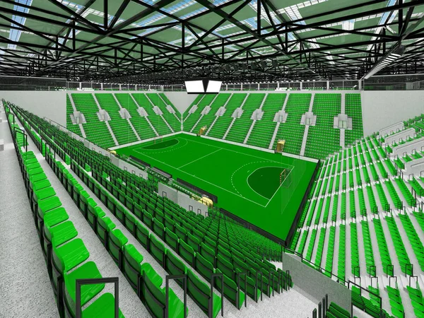 Modern sports arena for handball with green seats and VIP boxes for ten thousand fans