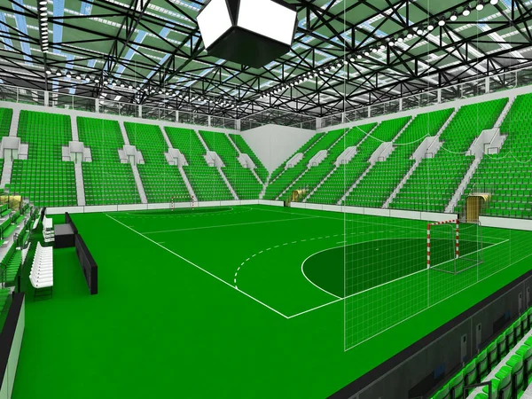 Modern sports arena for handball with green seats and VIP boxes for ten thousand fans