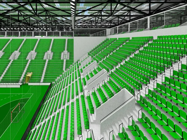 Modern sports arena for handball with green seats and VIP boxes for ten thousand fans