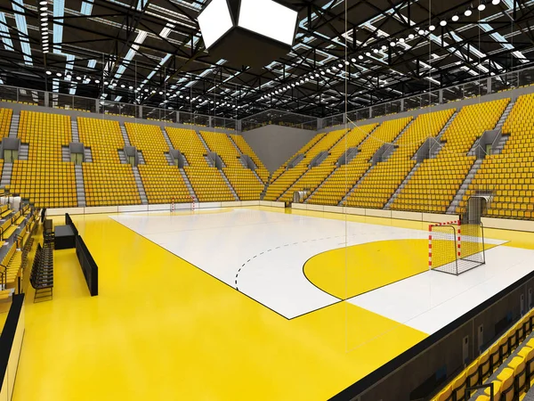 3D визуализация красивой спортивной арены для гандбола с желтыми сиденьями и VIP боксами — стоковое фото
