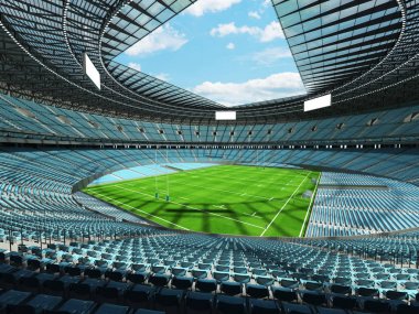 Güzel modern yuvarlak rugby stadyum ile gökyüzü mavi sandalye ve VIP kutuları yüz bin hayranları için