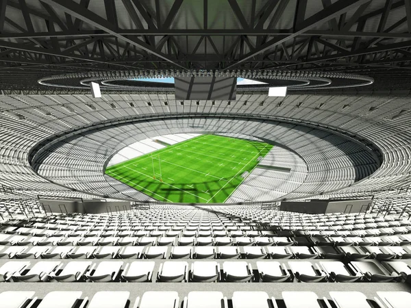 Beautiful modern round rugby stadium with  white chairs and VIP boxes for hundred thousand fans — Stock Photo, Image
