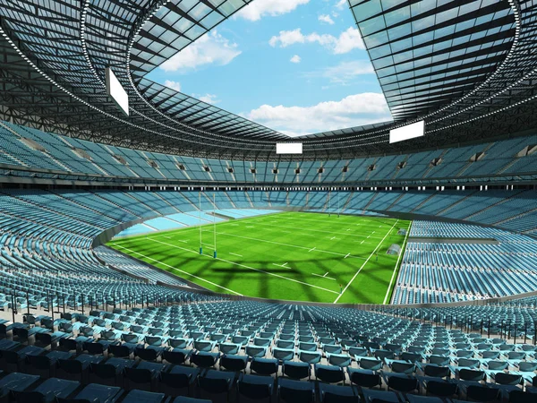 美丽的现代圆橄榄球体育场与天蓝色椅子和 10 万球迷的贵宾包厢 — 图库照片