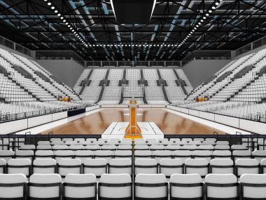 Projektörler ve beyaz sandalye ve on bin hayranları için VIP kutuları ile basketbol için güzel modern spor arena