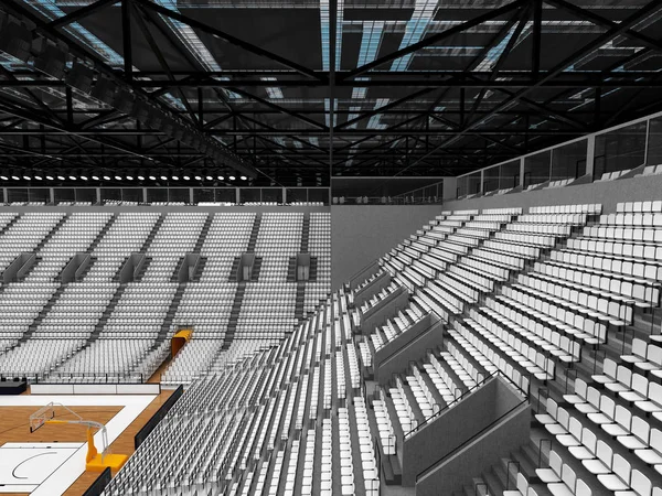 美丽的现代体育竞技场与泛光灯和白色的椅子和 1 万球迷的贵宾包厢打篮球 — 图库照片