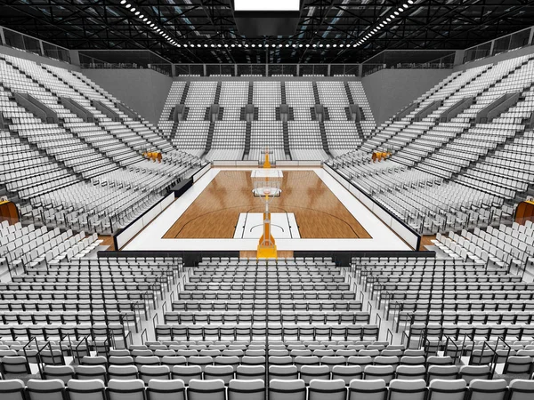 Красивая современная спортивная арена для баскетбола с прожекторами и белыми стульями и VIP-боксами для десяти тысяч болельщиков — стоковое фото