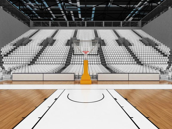 Bonita arena de esportes modernos para basquete com holofotes e cadeiras brancas e caixas VIP para dez mil fãs — Fotografia de Stock