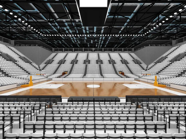 Belle arène sportive moderne pour le basket-ball avec projecteurs et chaises blanches et boîtes VIP pour dix mille fans — Photo
