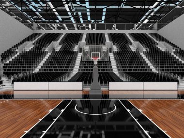 Işıklar ve on bin hayranları için siyah koltuk VIP ile basketbol için güzel modern spor arena kutuları
