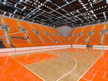 Işıklar ve on bin hayranları için turuncu koltuk VIP ile basketbol için güzel modern spor arena kutuları