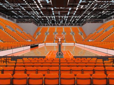 Işıklar ve on bin hayranları için turuncu koltuk VIP ile basketbol için güzel modern spor arena kutuları