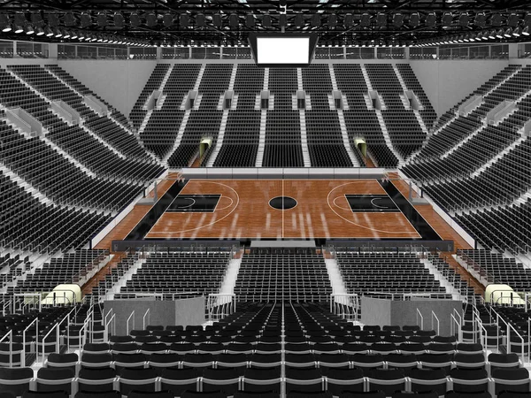 Красивая современная спортивная арена для баскетбола с VIP-фонарями и черными сиденьями для десяти тысяч болельщиков — стоковое фото