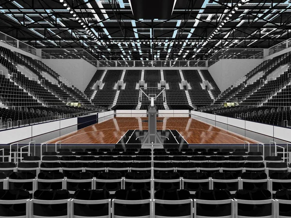 Belle arène de sport moderne pour le basket-ball avec des boîtes VIP lumières et sièges noirs pour dix mille fans — Photo