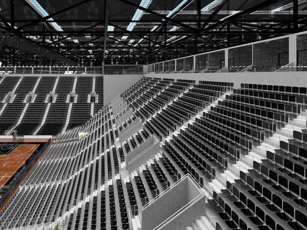 Işıklar ve on bin hayranları için siyah koltuk VIP ile basketbol için güzel modern spor arena kutuları — Stok fotoğraf