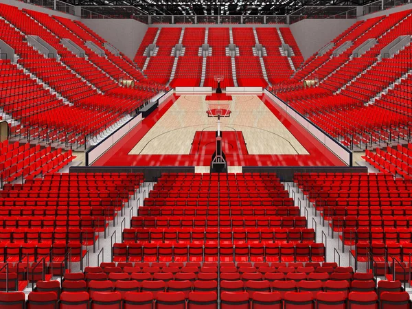 Красивая современная спортивная арена для баскетбола с VIP-фонарями и красными сиденьями для десяти тысяч болельщиков — стоковое фото