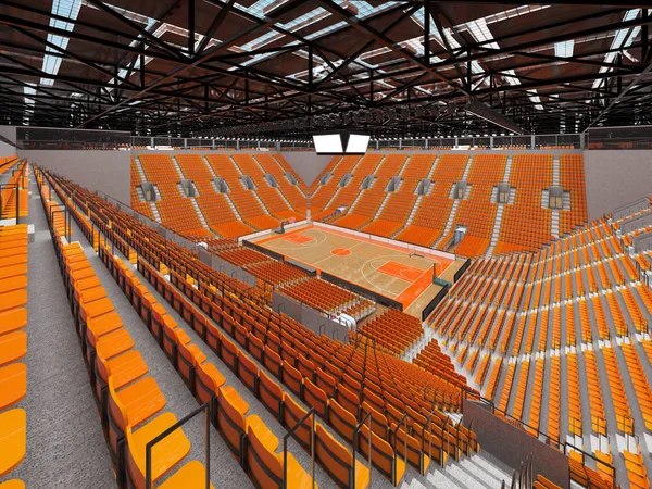 Belle arène de sport moderne pour le basket-ball avec des boîtes VIP lumières et sièges orange pour dix mille fans — Photo