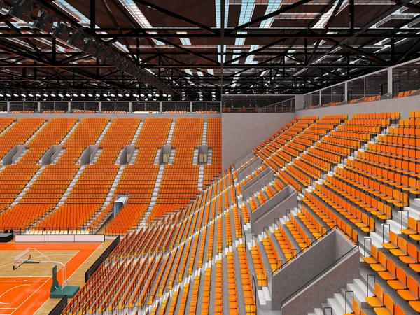Красивая современная спортивная арена для баскетбола с VIP-боксами и оранжевыми сиденьями для десяти тысяч болельщиков — стоковое фото