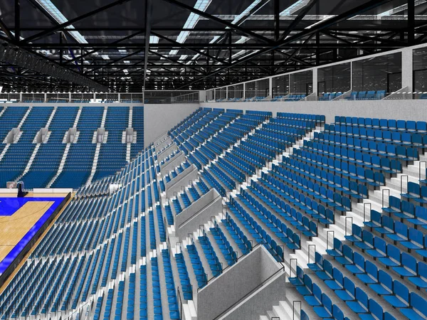 Gyönyörű modern sport arena kosárlabda VIP dobozok fények és kék hely tíz ezer rajongó — Stock Fotó