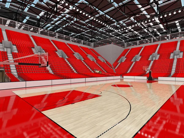 Hermosa arena deportiva moderna para baloncesto con cajas VIP luces y asientos rojos para diez mil fans Imágenes De Stock Sin Royalties Gratis