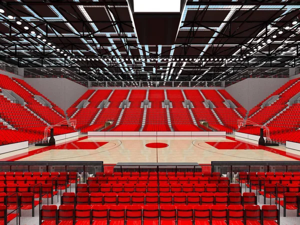 Hermosa arena deportiva moderna para baloncesto con cajas VIP luces y asientos rojos para diez mil fans Fotos De Stock Sin Royalties Gratis