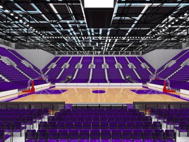 Işıklar ve on bin hayranları için mor koltuk VIP ile basketbol için güzel modern spor arena kutuları