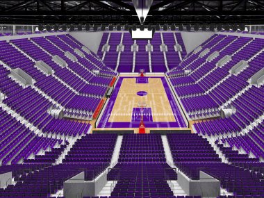 Işıklar ve on bin hayranları için mor koltuk VIP ile basketbol için güzel modern spor arena kutuları