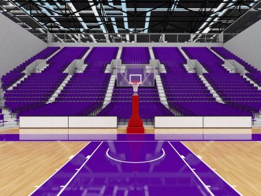 Işıklar ve on bin hayranları için mor koltuk VIP ile basketbol için güzel modern spor arena kutuları