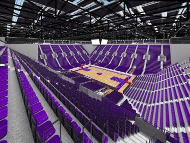 Işıklar ve on bin hayranları için mor koltuk VIP ile basketbol için güzel modern spor arena kutuları