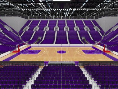 Işıklar ve on bin hayranları için mor koltuk VIP ile basketbol için güzel modern spor arena kutuları