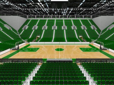 Işıklar ve on bin hayranları için yeşil koltuk VIP ile basketbol için güzel modern spor arena kutuları