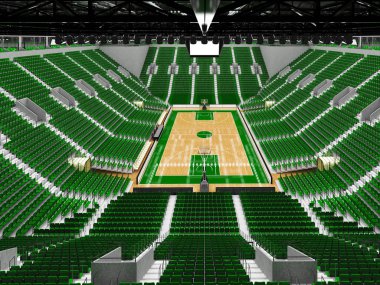 Işıklar ve on bin hayranları için yeşil koltuk VIP ile basketbol için güzel modern spor arena kutuları