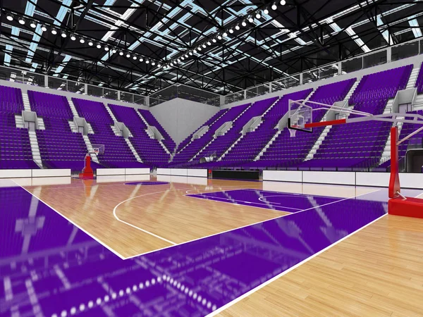 Mooie moderne sport arena voor basketbal met Vip vakken lichten en paarse stoelen voor tien duizend fans — Stockfoto