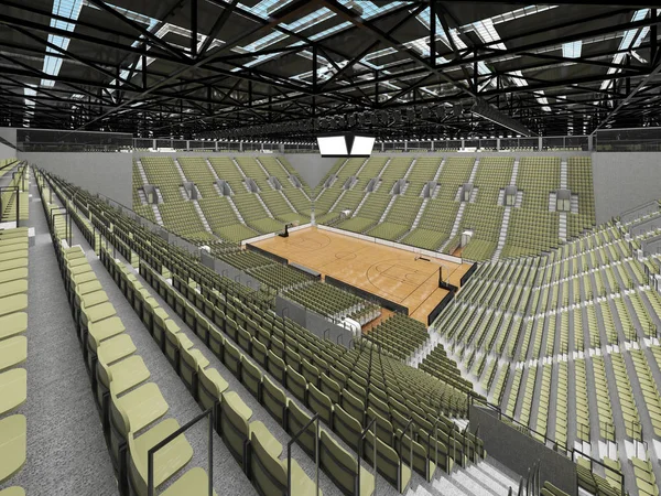 Bonita arena esportiva moderna para basquete com luzes de caixas VIP e assentos cinza verde-oliva para dez mil fãs — Fotografia de Stock