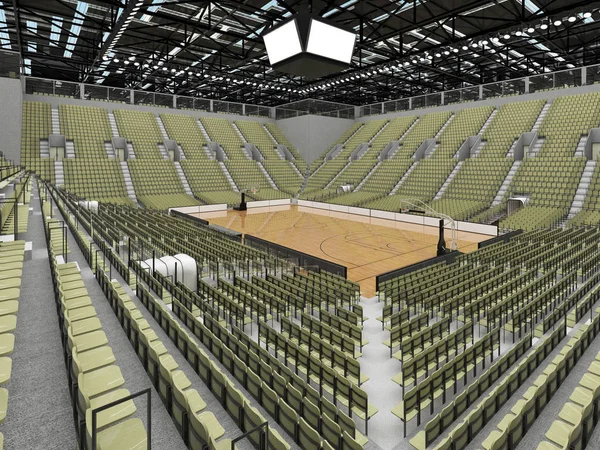 Belle arène sportive moderne pour le basket-ball avec des boîtes VIP lumières et sièges gris olive pour dix mille fans — Photo
