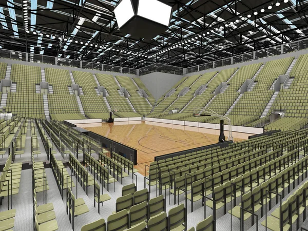 Bonita arena esportiva moderna para basquete com luzes de caixas VIP e assentos cinza verde-oliva para dez mil fãs — Fotografia de Stock